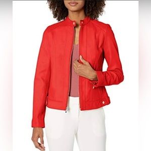 Cole Haan red moto racer bomber lamb skin jacket XL